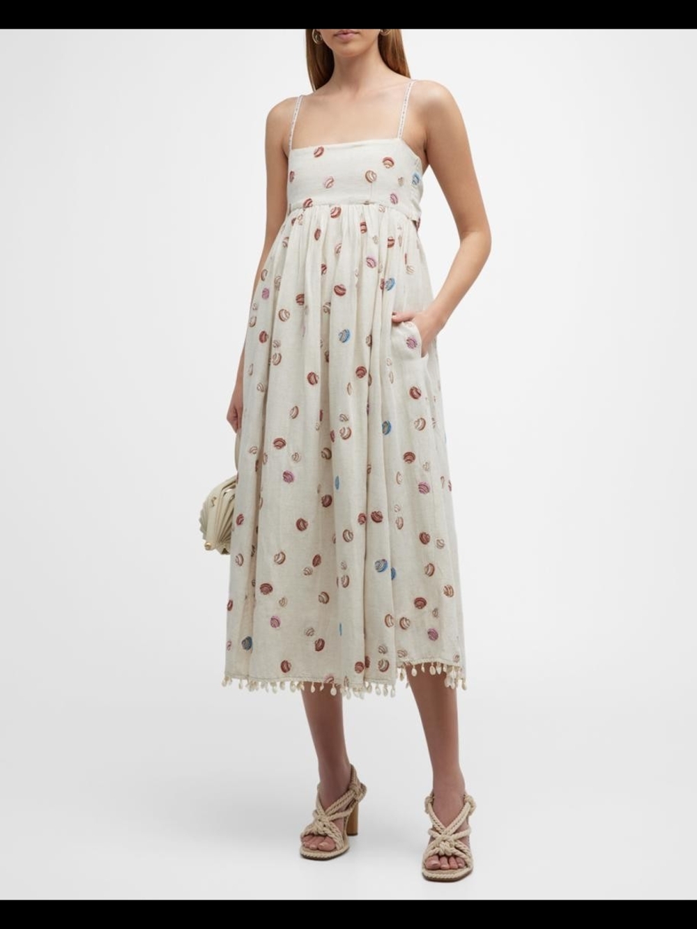 EDDY Gavin Tie-Back Beaded Shell-Hem Midi Dress